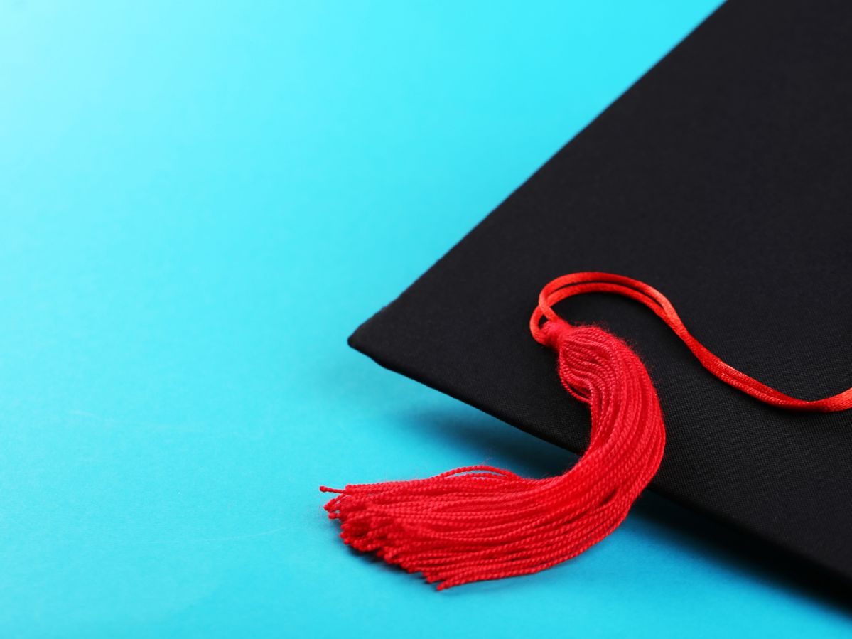 blue background with grad cap