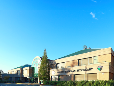 Exterior of the front entrance to Robert Bateman Secondary School